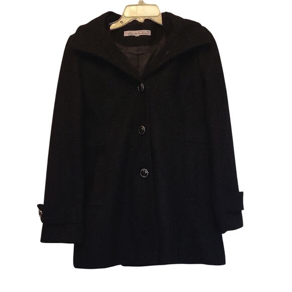 Kenneth Cole New York Jackets & Blazers - Kenneth Cole New York Women’s Size 4 Black Pea Coat Hooded Wool Button Front